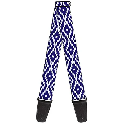 Image of Buckle Down Guitar Strap Geometric Diamond Blue White 2 Inches Wide