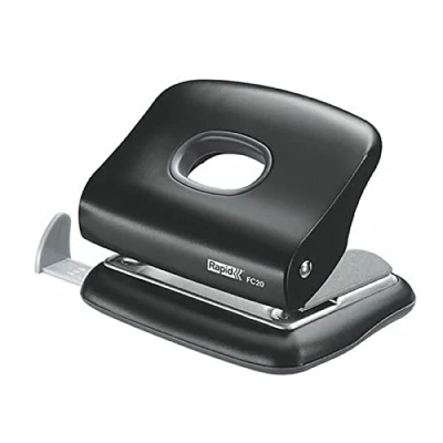 Image of Rapid Fashion FC20 2 Hole Punch, Punches up to 20 Sheets, Adjustable Guide Bar, Ergonomic Design, Black, 23721800