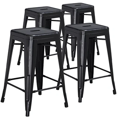 Image of Flash Furniture Kai Commercial Grade 4 Pack 24&quot; High Backless Distressed Black Metal Indoor Outdoor Counter Height Stool
