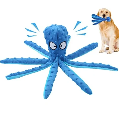 Image of SHOKAN Squeaky Dog Toys, Toys for Boredom Puppy Small Medium Dogs, No Stuffing Octopus Toy with Crinkle Paper, Plush Interactive Teeth Clean, Durable Chew