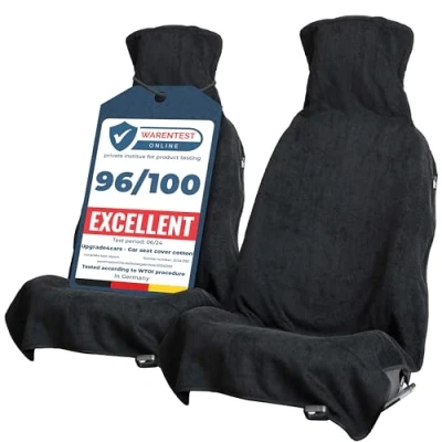 Image of Upgrade4cars 2 x Terry Cloth Car Seat Cover Universal in Black Anti Sweat Towel Protector perfect for Summer &amp; Sport
