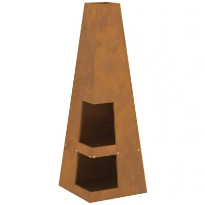 Image of vidaXL Fire Pit with Log Storage 35x35x100 cm Weathered Steel.