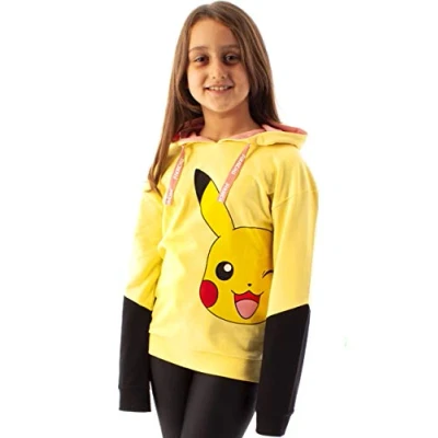 Image of Pokemon Hoodie for Girls Kids Yellow Pikachu Hooded Jumper Sweater Gamer Gifts Clothing Merchandise 9 10 Years
