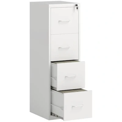 Image of HOMCOM 4 Drawer Filing Cabinet, Vertical File Cabinet with Adjustable Hanging Bar for A4 and Letter Size, Steel Printer Stand Home Office, White