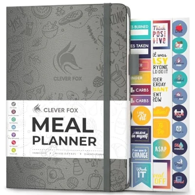 Image of Clever Fox Weekly Meal Planner &amp; Daily Prep Journal with Shopping and Grocery Lists for Menu Planning, Healthy Diet Weight Loss Tracking, Lasts 1 Year, Undated, A5 Grey