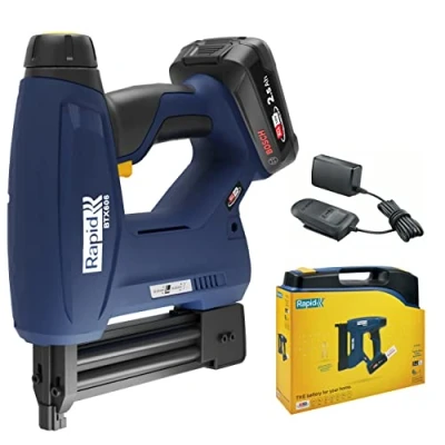 Image of Rapid BTX606 18V P4A Battery Powered Staple Gun Kit, Cordless Heavy Duty Stapler for Hard and Soft Wood DIY, Takes Narrow Crown Staples Brads, Includes 2.5Ah Battery, Charger &amp; Case (5001503)
