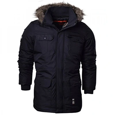 Image of Crosshatch Mens Heavy Weight Fur Hood &#039;Parked&#039; Parka Padded Waterproof Winter Coat Jacket X Large Solid Black