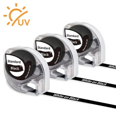 Image of 3 x Phomemo P12/P12Pro/LT12 Thermal Transfer Label Tape, White on Black 12 mm 4 m Q5 335 Durable Heat Resistant Self Adhesive for Printer, Compatible with Dymo LT100H
