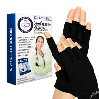 Image of Dr. Arthritis Copper Compression Gloves for Women and Men, Carpal Tunnel Gloves, Hand Brace Pain Support (Black, Medium)