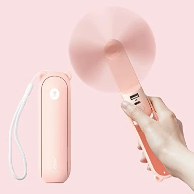 Image of JISULIFE Handheld Fan with 4500 mAh Powerbank Max 46 Hours Runtime,Pocket Portable Battery Operated or USB Powered Folding Personal Fan,Rechargeable Quiet Mini Pink