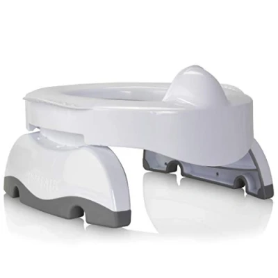 Image of Kalencom Potette Plus Premium 2 in 1 Travel Potty and Toilet Seat Trainer Ring with Built Pee Guard Easy Grip Handles (White/Gray)