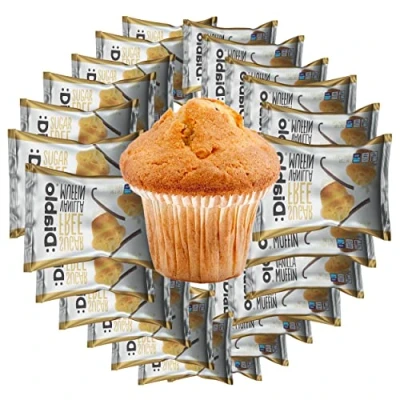 Image of Diablo Chocolate, Chocolate Chip,Vanilla Cupcake Sugar Free Sweetened with Maltitol Perfect for Gifting Halal &amp; Kosher Approved 45g Each (Vanilla, Pack of 24)