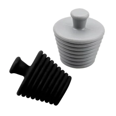Image of Luckious 2PCS Universal Silicone Tub Stopper, Spiral Sealing Plug Versatile Drain Plugs for Kitchen, Bathtub, and Sink Drains in Black Gray