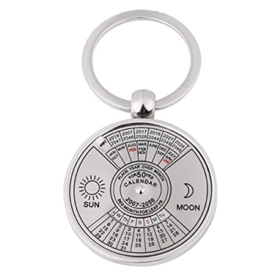Image of Sheens Metal Perpetual Calendar Keychain Running from 2010 to 2059 Cute Creative Circular Key Ring Perfect for Car Keys and Gifts