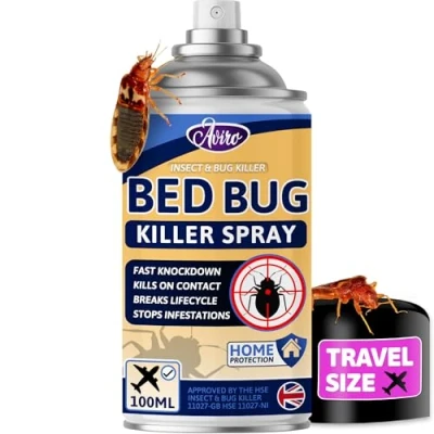 Image of Aviro Travel Bed Bug Spray Fast Acting Professional Grade Killer for Immediate Control &amp; Treatment of Bugs Dust Mites. Protection Perfect Travel. 100ml