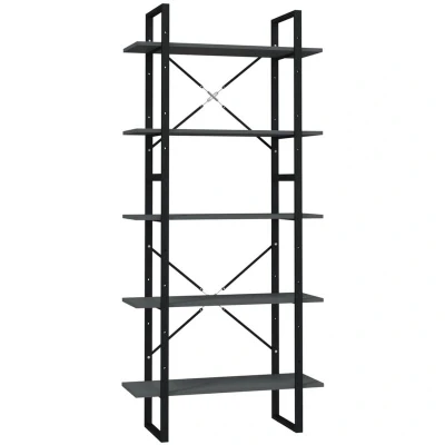 Image of vidaXL 5 Tier Book Cabinet Grey 80x30x175 cm Engineered Wood