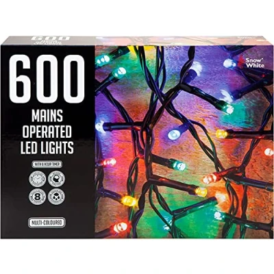 Image of VFM Christmas Lights Coloured 600 LED 30M Festive Bright String Xmas Tree Wedding Fairy Lighting Indoor &amp; Outdoor Mains Operated Multi Function Control