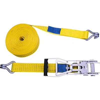 Image of Petex 43193419 Ratchet Tie Down Strap 2 Piece 8 m 50 mm 2500/5000 daN Double Pointed Hook 35 cm Yellow