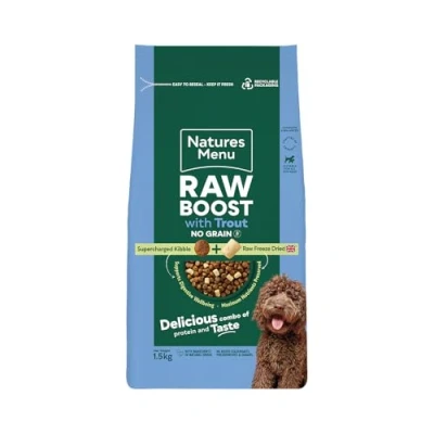 Image of Natures Menu Raw boost No Grain Dry Food for Dogs with Trout 1,5kg