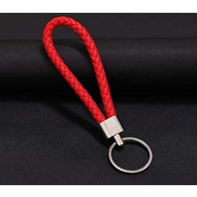 Image of 2pcs of red Braided Faux Leather Strap Keyring Keychain Car Key Chain Ring Fob