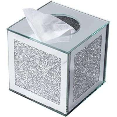 Image of Biznest Cube Mirror Square Tissue Box Cover Holder Napkin Bathroom Organizer