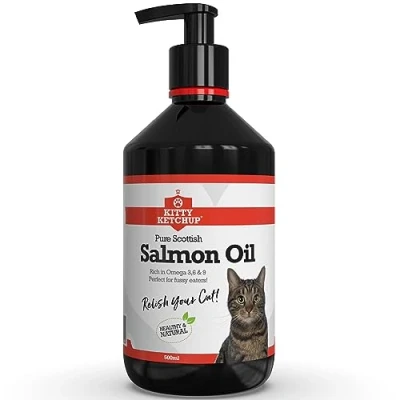 Image of Pure Scottish Salmon Oil for Cats 500ml 100% Natural Omega 3, 6 &amp; 9 Fish Cat Supplement 3 Kitty Ketchup