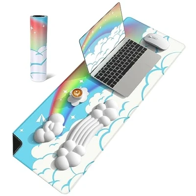 Image of 4 in 1 MANBASNAKE Cloud Mouse Pad Wrist Support Keyboard Rest Set with Ergonomic Memory Foam,Non Slip Base,Cloud Coasters for Home,Office,Laptop,Desktop Computer,Easy Typing Pain Relief Purple