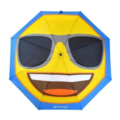 Image of Emoji Unisex Adult Sunglasses Face Automatic Open &amp; Close Compact Folding Umbrella Blue, N/A