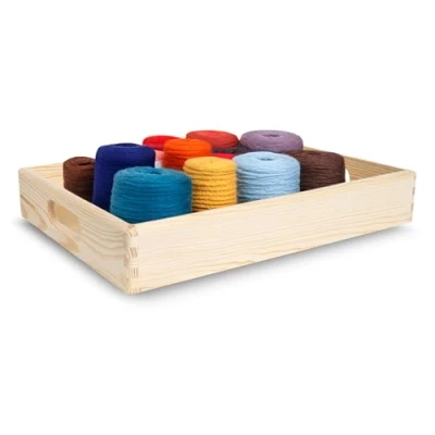 Image of Creative Deco Small Wooden Crate with Handles 40 x 30 6.5 cm Plain Unpainted Storage Box Natural Wood Crates for Kitchen Home Documents