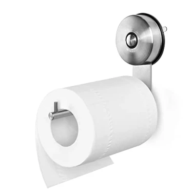 Image of Toilet Paper Holder JOMOLA Suction Cup Roll Stainless Steel Hanger Wall Mounted Removable Tissue Dispenser for Bathroom and Kitchen No Drilling Brushed Finish