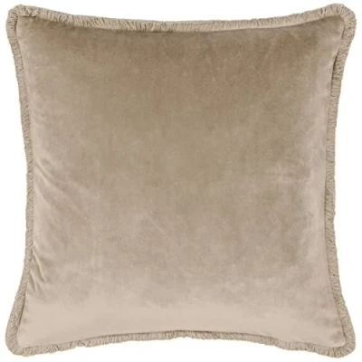 Image of Paoletti Freya Fringed Velvet Feather Filled Cushion Taupe One Size