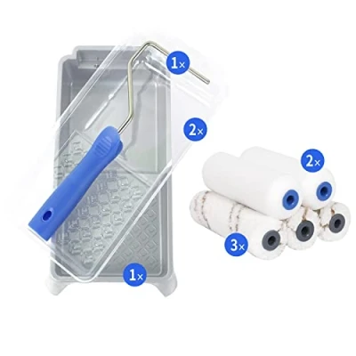 Image of Mister Rui 4&quot; Paint Roller Set, for Painting and Renovating of House Furniture, Microfiber Semi Rough Surfaces, High Density Foam Smooth Surfaces