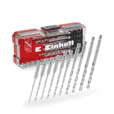 Image of Original Einhell S Case 10 Piece Metal Drill bit Set (Made of Hss 4241 Steel, E 6.3 Shank, 135 Split Point Tip, Roll Rolled Type N Spiral incl. Storage Box)