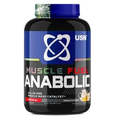 Image of USN Muscle Fuel Anabolic All In One Mass Gainer, Vanilla Flavour 2kg, Creatine Amino BCAA Powder, 54g Protein 5g Growth Post Workout Energy Drink Mix