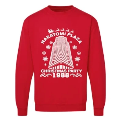 Image of Merch Kingdom Nakatomi Plaza Christmas Sweatshirt Xmas Movie Unisex Jumper Sweater (UK, Alpha, S, Regular, Red)