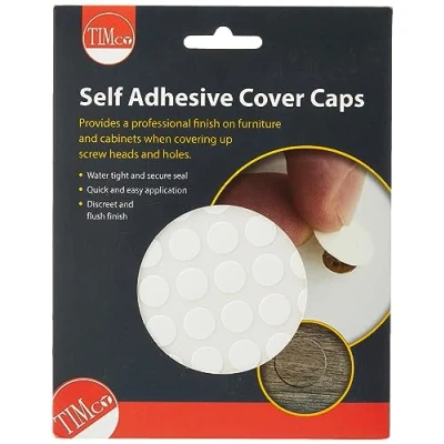 Image of TIMCO Self Adhesive Cover Caps Ideal for screw heads, unused pre drilled holes and general repairs to damaged surfaces White Gloss 13mm