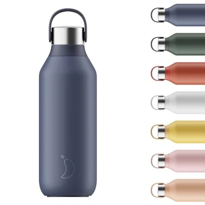 Image of Chilly&#039;s Series 2 Water Bottle Stainless Steel Thermal Bottles with Double Wall Vacuum, Soft Collar &amp; Carry Loop Whale Blue, 500ml