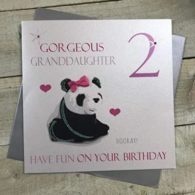 Image of WHITE COTTON CARDS Large Panda, Gorgeous Granddaughter 2 Have Fun Handmade 2nd Birthday Card, XNGD2 P