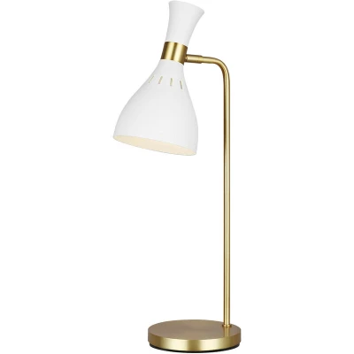 Image of Joan 1 Light Table Lamp, Matt White, White , Burnished Brass, E27