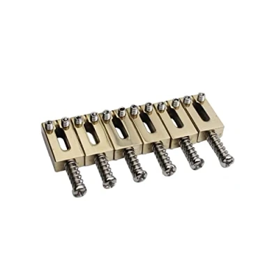 Image of Guyker Guitar Bridge Saddles 10.5MM Brass Modern Tremolo Compatible with Stratocaster Strat ST Electric (Gold, 6 Piece)