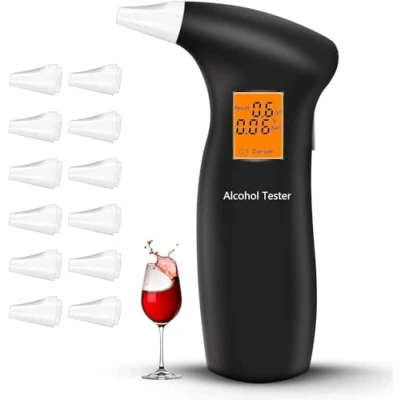 Image of RUTIDA Breathalyzer &amp; Alcohol Tester with 12 Mouthpieces, Professional High Accuracy Detecto LCD Display Digital Fast