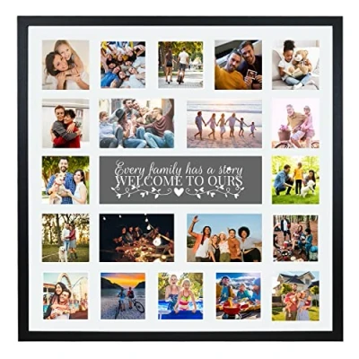 Image of Large Multi Aperture Picture Photo Collage Frame, Colours and Designs (Family, Black)