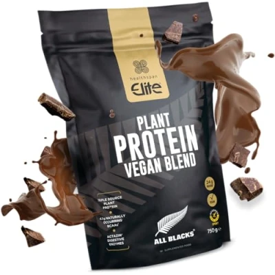 Image of Healthspan Elite All Blacks Plant Protein Vegan Blend (750g) 23g Per Serving Advanced Formula of 3 Based Proteins Natural Sweetener (Chocolate)
