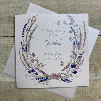 Image of WHITE COTTON CARDS GRANDMA WILD FOWERS SYMPATHY CARD, HAND FINISHED (D205 GM)