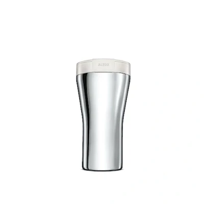 Image of Alessi Caffa Gia24 W Design Double Wall Travel Mug in 18/10 Stainless Steel and Thermoplastic Resin, White