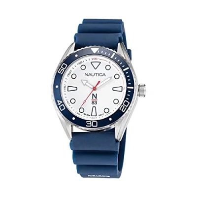 Image of Nautica Men&#039;s Stainless Steel Quartz Silicone Strap, Blue, 22 Casual Watch (Model: NAPFWF115)