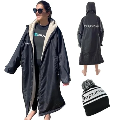 Image of Optimum Drywrap Long Sleeve Dry Windproof, Waterproof, Oversized Poncho Coat Swimming Surfing Water Sports Large Size, Black