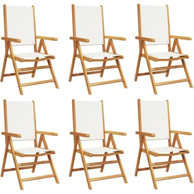 Image of vidaXL Reclining Garden Chairs 6 pcs Cream White Fabric and Solid Wood