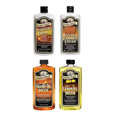 Image of Parker &amp; Bailey Natural Lemon Oil Polish, Orange Furniture Cream Kitchen Cabinet Polish and Wood Cleaner Bundle Pack