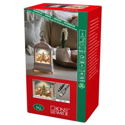 Image of Konstsmide LED Snow Globe Christmas Market Scene/Water Filled/Christmas Decorations Indoor Battery Lights/Timer/Battery Operated: 3xAA 1.5V (excl.) or USB (Inc)